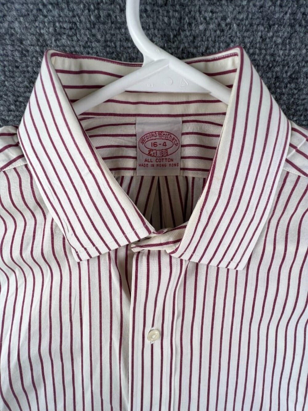 Brooks Brothers White Button-Down Shirt with Burgundy Stripes